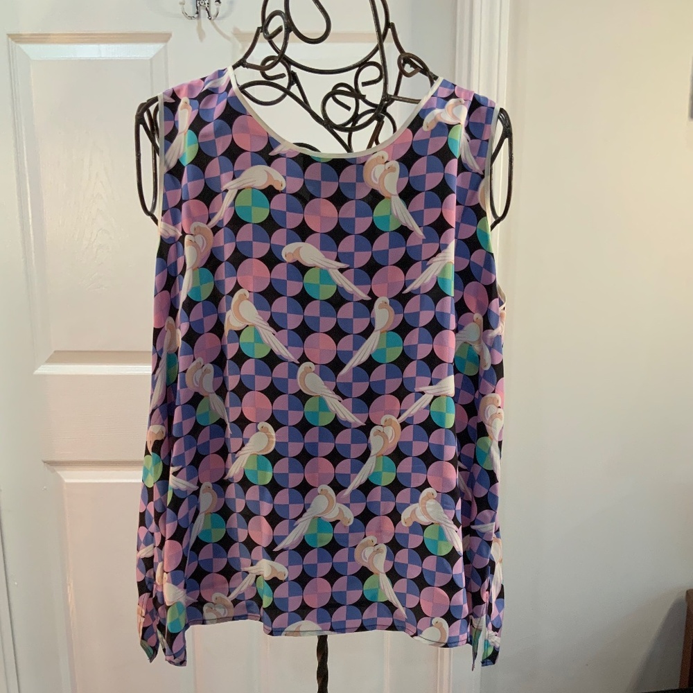 Bob Mackie Black and Blue Blouse with Multicolor Accents - Picture 9 of 12
